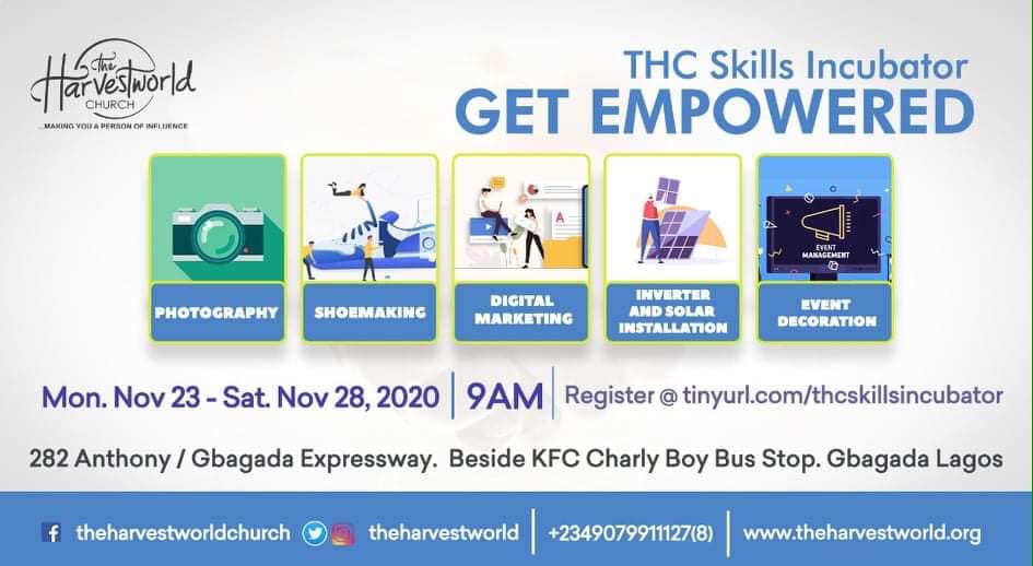 THE HARVESTWORLD CHURCH EMPOWERS YOUNG NIGERIANS THROUGH FREE SKILLS ACQUISITION PROGRAM..