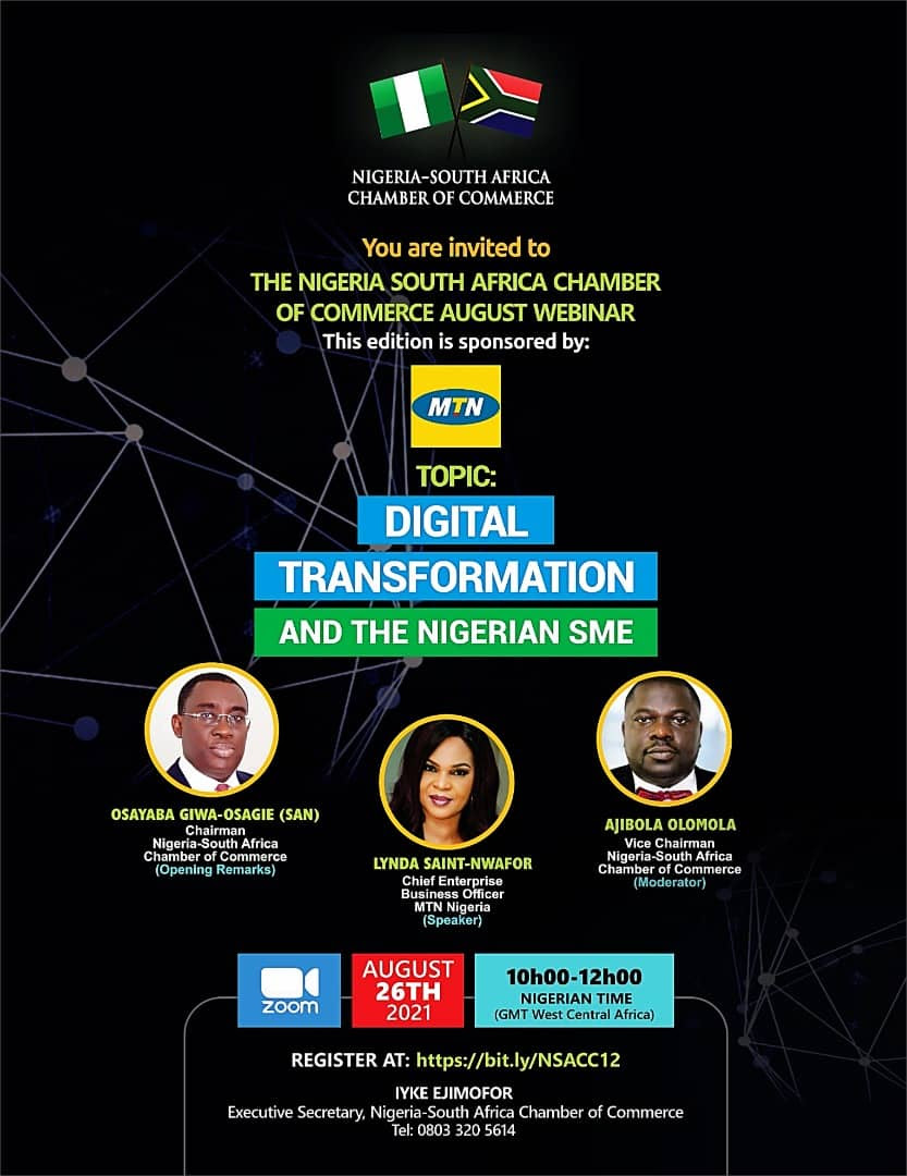 Nigeria-South Africa Chamber of Commerce to Host Webinar on Digital Transformation and the Nigerian SME