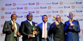L-R: Seni Adetu, Founder/GCEO, First Primus West Africa Limited; Udeme Ufot, Group Managing Director, SO&U; Joshua Ajayi, Convener, Brandcom Awards and Publisher, Brand Communicator; Yomi Badejo-Okusanya, Group Managing Director, CMC Connect Burson Cohn & Wolfe; and Ayo Oluwatosin, Group Managing Director, Rosabel Group during the presentation of Brandcom Hall of Fame Award to the four at the Brandcom Awards 2021 held in Lagos.