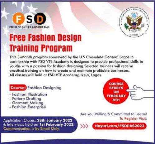 Call for Application: 3-month free fashion design training program sponsored by the U.S. Consulate General Lagos