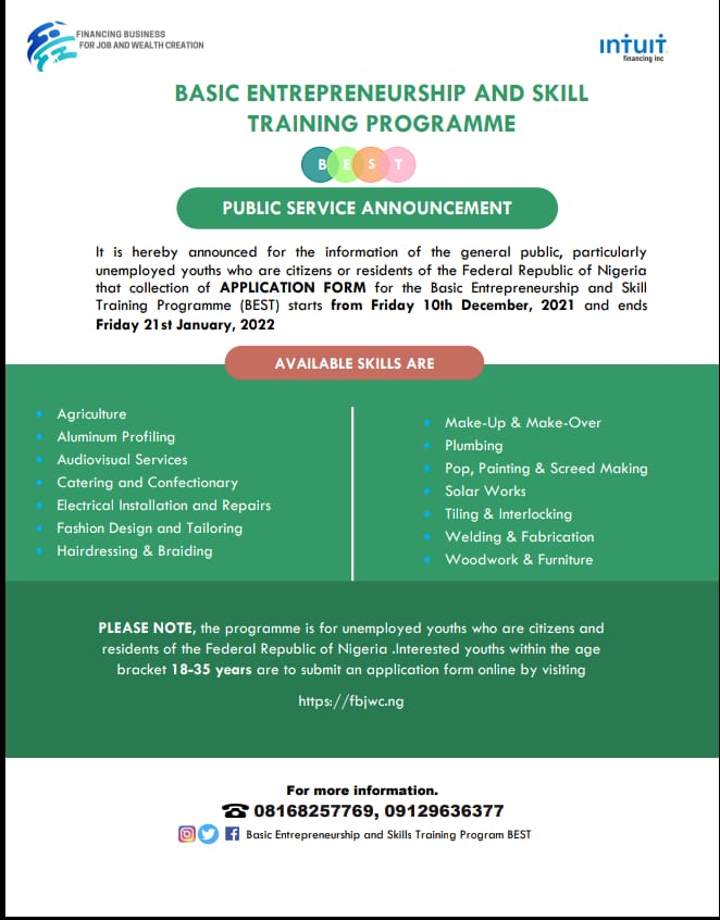 Call for Applications: Basic Entrepreneurship and Skills Training (BEST) Programme 2022