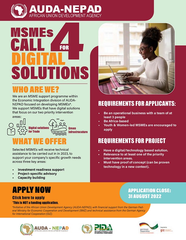 Call for Applications: AUDA-NEPAD Call for MSME-led Digital Solutions