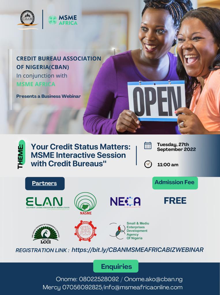 How To Build your Credit Portfolio to Access More Fund: Credit Bureau Association of Nigeria, MSME Africa to enlighten Entrepreneurs