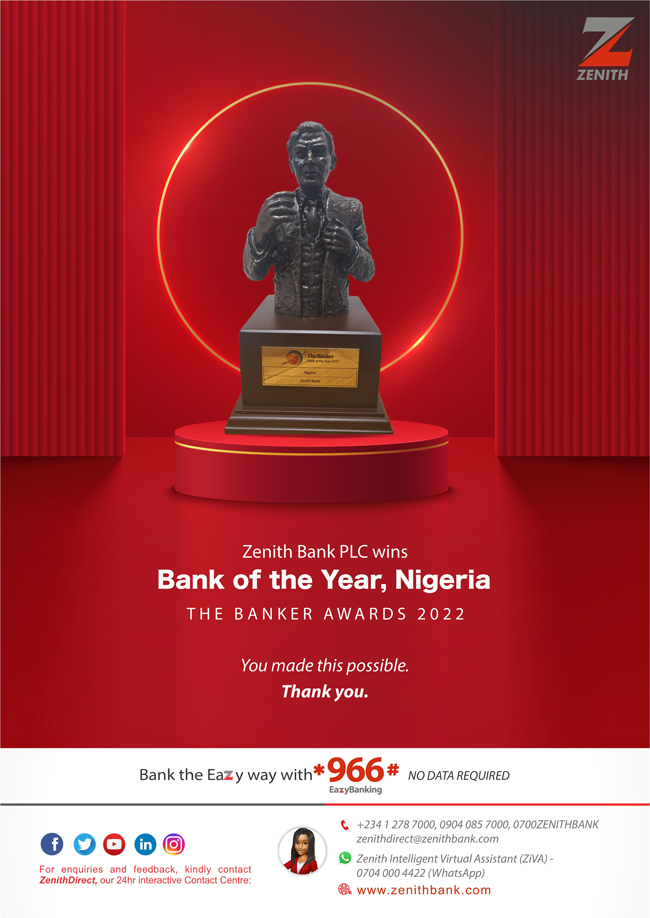 Zenith wins Bank of the Year Nigeria 