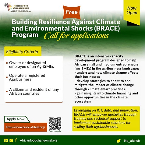 Call for Applications: BRACE Program for Owners and Designated Employees of Small and Medium Sized Agric Enterprises