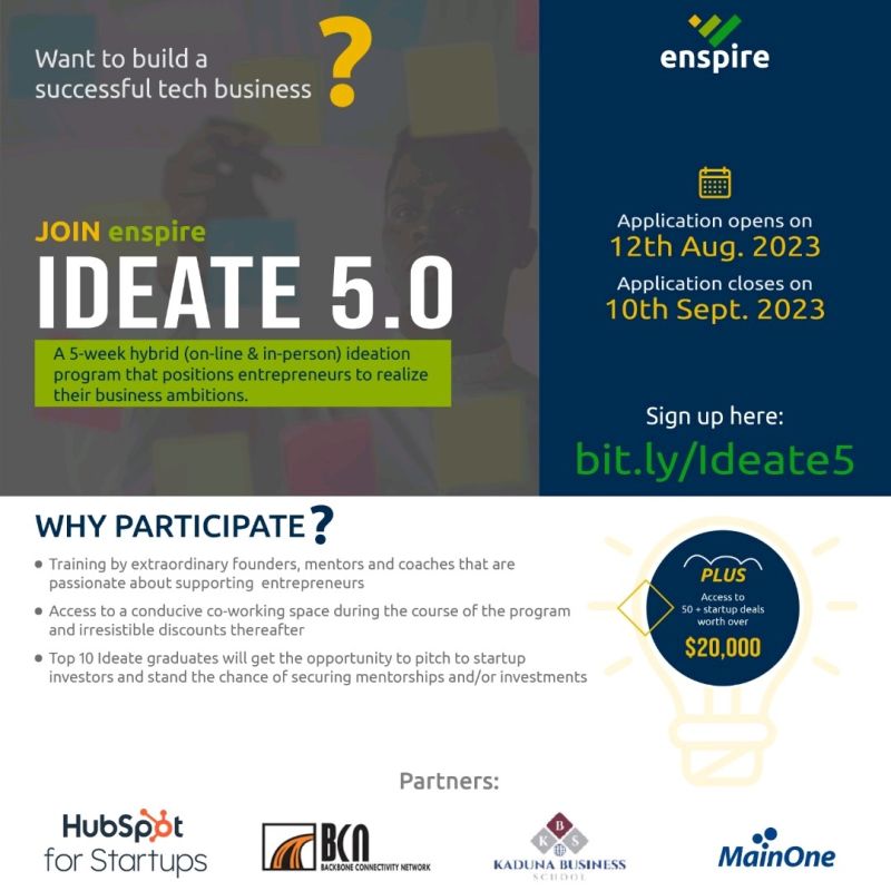 Call For Applications: enspire Hub Ideate 5.0 incubation program for startups( up to $20,000)