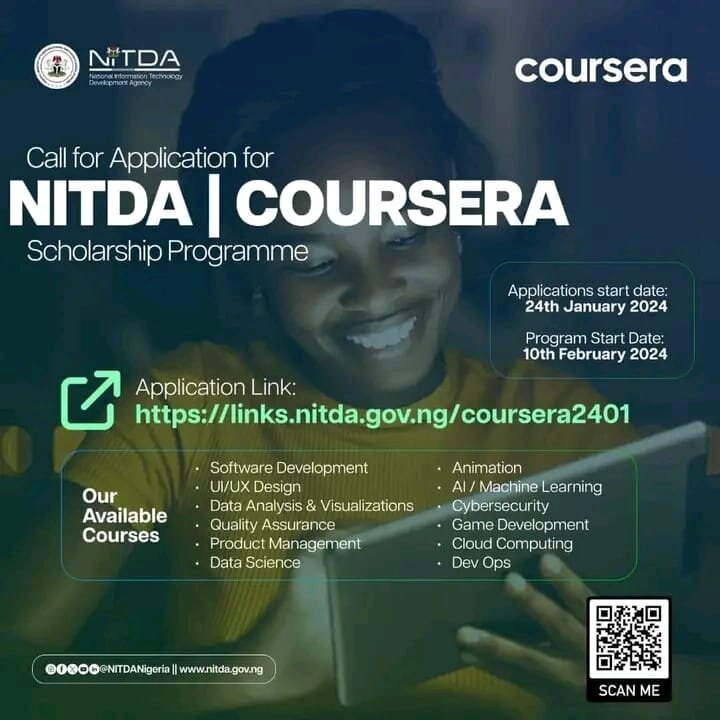 Call For Applications: NITDA/COURSERA Scholarship Program Cohort 3 ( (IT Career Pathway and Complementary Skills Pathway Training with free Certificate)