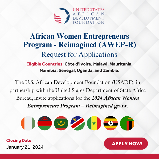 Call For Applications: USADF African Women Entrepreneurs Program Reimagined 2024 (Award: $50,000 – $100,000)