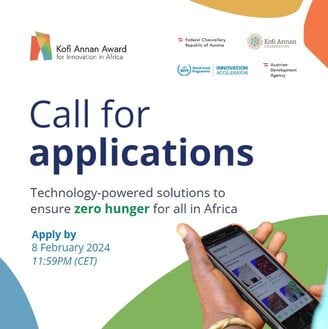 Call for Applications: 2024 Kofi Annan Award for Innovation in Africa for social entrepreneurs ( 3 x EUR 250.000 grant plus funded WFP Innovation Bootcamp)
