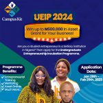 Call For Applications: Undergraduate Entrepreneurship Incubation Program (UEIP 2024) ( N500,000 Grant, Entrepreneurship Training and Mentoring)