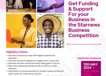 Eligibility Criteria • Business should be at least 50% Nigerian-owned and operated. • Business should be registered in Nigeria with a valid CAC. • ⁠Business activities should be mainly taking place in Africa • Must have a web/social presence with a minimum of 1,000 followers • ⁠Have been in a formal business for at least 2 years and have at least 2 years of consecutive turnover StarNews, USAID & GBEF Business Competition in Partnership with MTN for Nigerian Entrepreneur