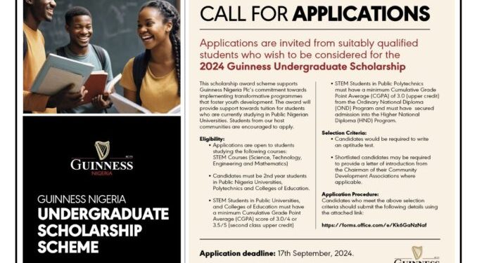 Call For Applications: Guinness Nigeria Undergraduate Scholarship Scheme 2024 for Nigerian Students
