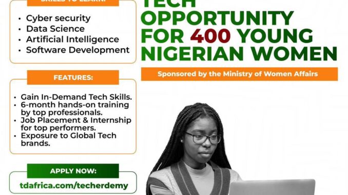 Call For Applications: Ministry of Women Affairs, TecHERdemy Tech Skills Training For Female