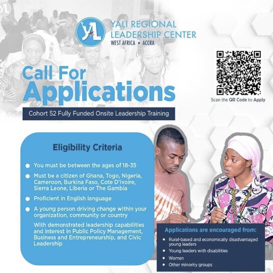 Call For Applications: YALI RLC West Africa Emerging Leaders Program – Cohort 52 (onsite) Fully Funded