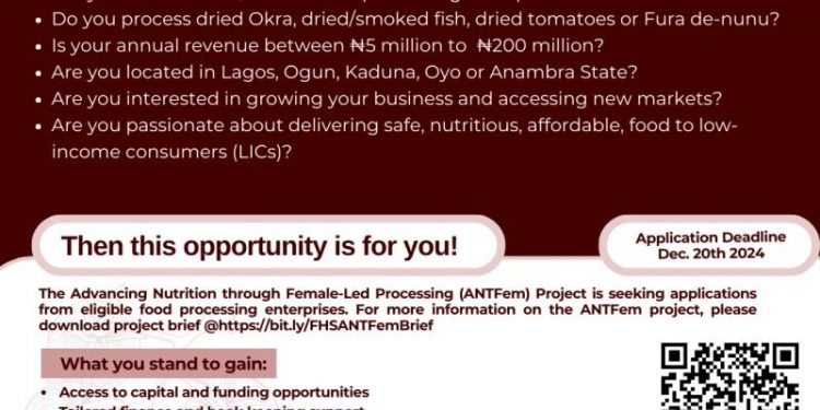 Call for Applications: Advancing Nutrition through Female-Led Processing (ANTFem) Program