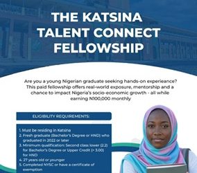 Call For Applications: Katsina Talent Connect Fellowship(N100,000 monthly stipend and mentorship)