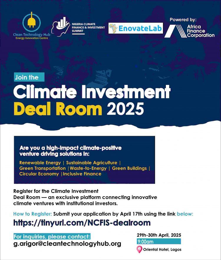 Call For Applications: NCFIS Climate Investment Deal Room 2025 For Startups in Nigeria