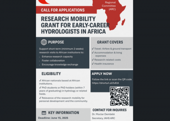 Call For Applications: IAHS ARC Research Mobility Grant for Early Career Hydrologists in Africa(Grant Amount is up to £1,500)