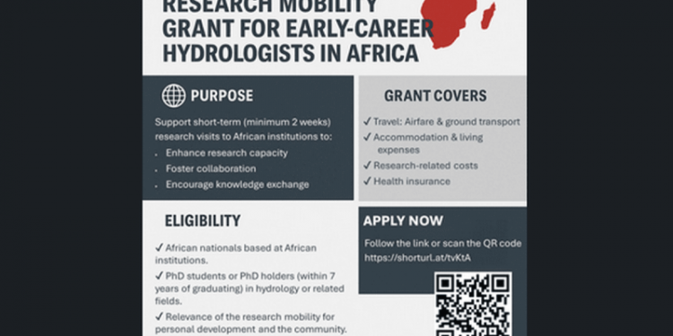 Call For Applications: IAHS ARC Research Mobility Grant for Early Career Hydrologists in Africa(Grant Amount is up to £1,500)