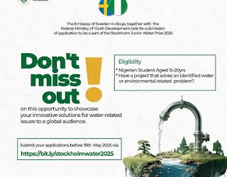Call For Applications: FMYD Stockholm Junior Water Prize for Nigerian Students