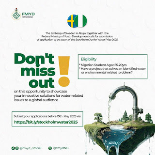 Call For Applications: FMYD Stockholm Junior Water Prize for Nigerian Students