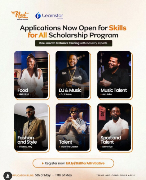 Call For Applications: Learnstar, The Nest Innovation Technology Park Skills for All Scholarships Program