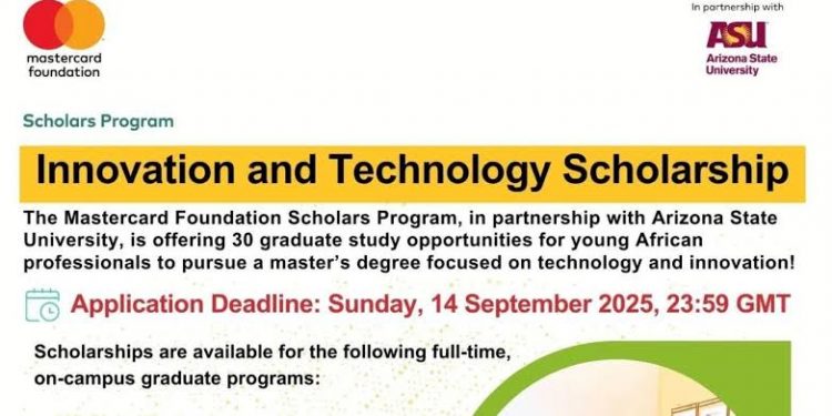 Call For Applications: Arizona State University Mastercard Foundation Innovation and Technology Scholarships 2026 for Africans(Fully Funded)