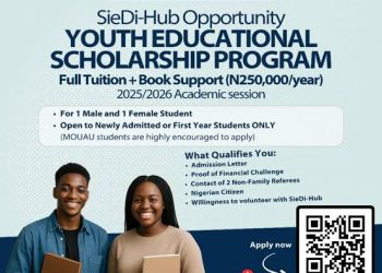 Call For Applications: SieDi-Hub Youth Education Scholarship 2025 for Nigerians (Up to N250,000 Annually, Mentorship, Internship Placement )