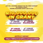 Call For Applications: 360 Woman Africa Women in Business Grant 2025 ( Up to N10 Million Grant) Grant-Annoucement-poster (1)