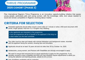 Call for Applications: Plan International Nigeria Thrive Programme 2025 Cohort (Phase 3)