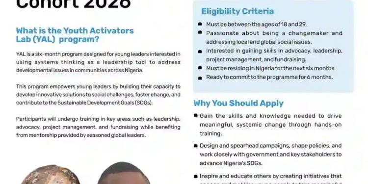 Call for Applications: Youth Activators Lab (YAL) Program Cohort 2026 for Young Changemakers Across Nigeria