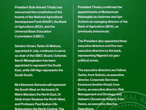 Nigerian Government Inaugurates New Boards for BOA, NADF, UBEC