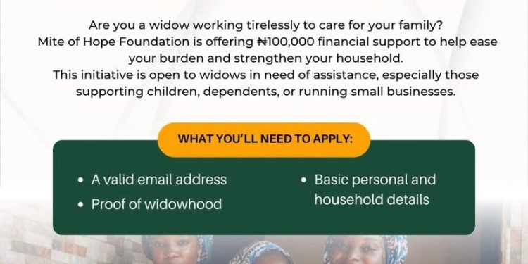 Call for Applications: Widows Relief Support by Mite of Hope Foundation( ₦100,000 Grant)