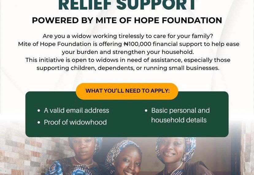 Call for Applications: Widows Relief Support by Mite of Hope Foundation( ₦100,000 Grant)