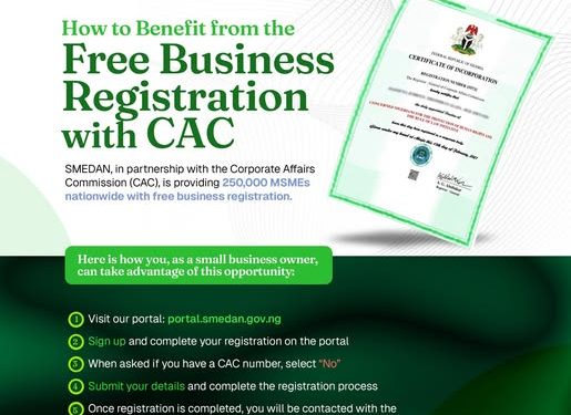 Call For Applications:  SMEDAN Free CAC Business Registration for MSMEs in Nigeria  (250,000 Slots)